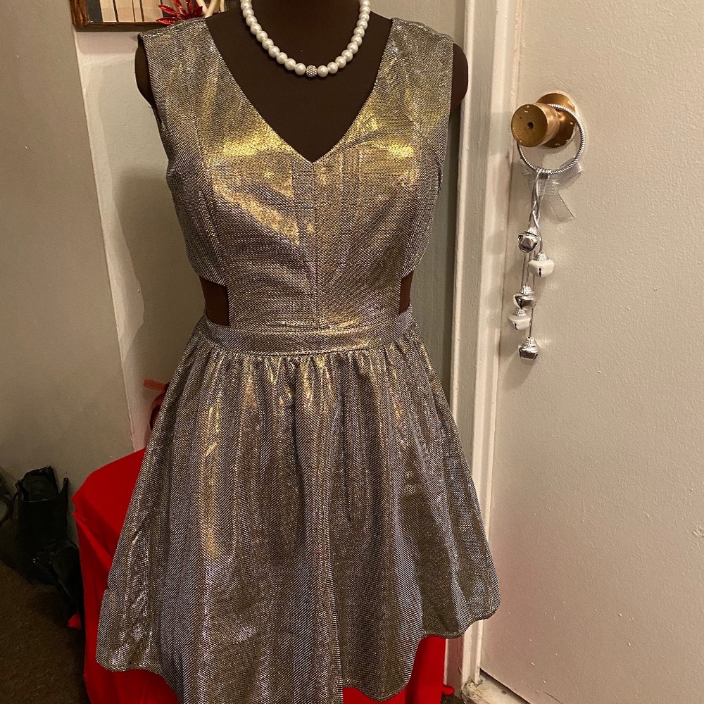 Cut Out Metallic Holiday Dress